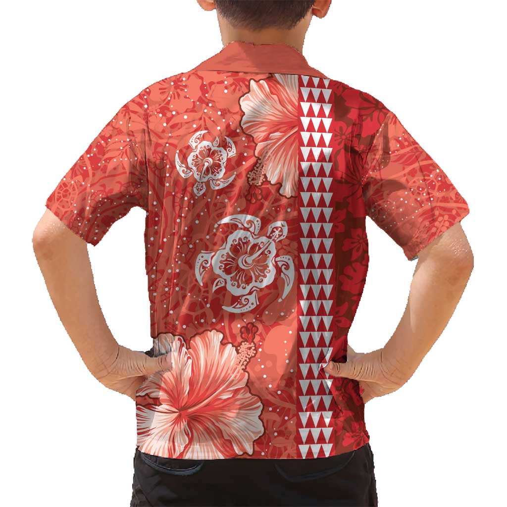 Red Hibiscus Turle Family Matching Off Shoulder Short Dress and Hawaiian Shirt Hawaiian Style Tribal Tapa Pattern