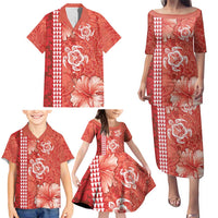 Red Hibiscus Turle Family Matching Puletasi and Hawaiian Shirt Hawaiian Style Tribal Tapa Pattern LT9 - Polynesian Pride