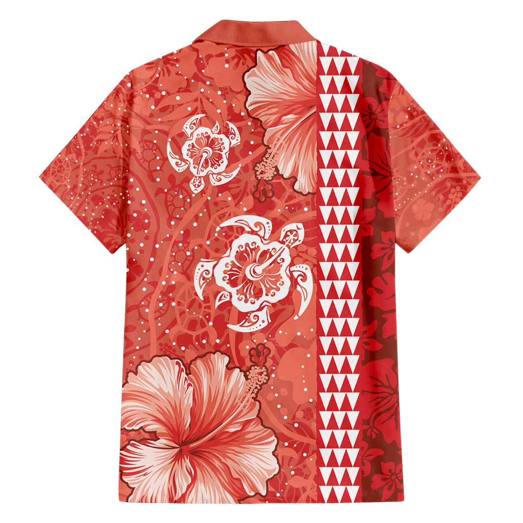 Red Hibiscus Turle Family Matching Summer Maxi Dress and Hawaiian Shirt Hawaiian Style Tribal Tapa Pattern