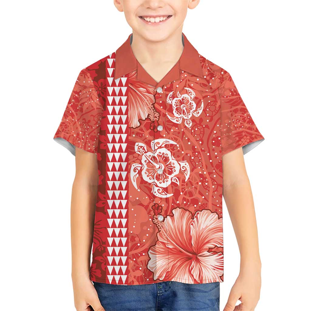 Red Hibiscus Turle Family Matching Summer Maxi Dress and Hawaiian Shirt Hawaiian Style Tribal Tapa Pattern