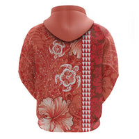 Red Hibiscus Turle Hoodie Hawaiian Style Tribal Tapa Pattern