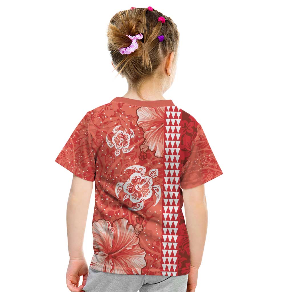 Red Hibiscus Turle Kid T Shirt Hawaiian Style Tribal Tapa Pattern LT9 - Polynesian Pride