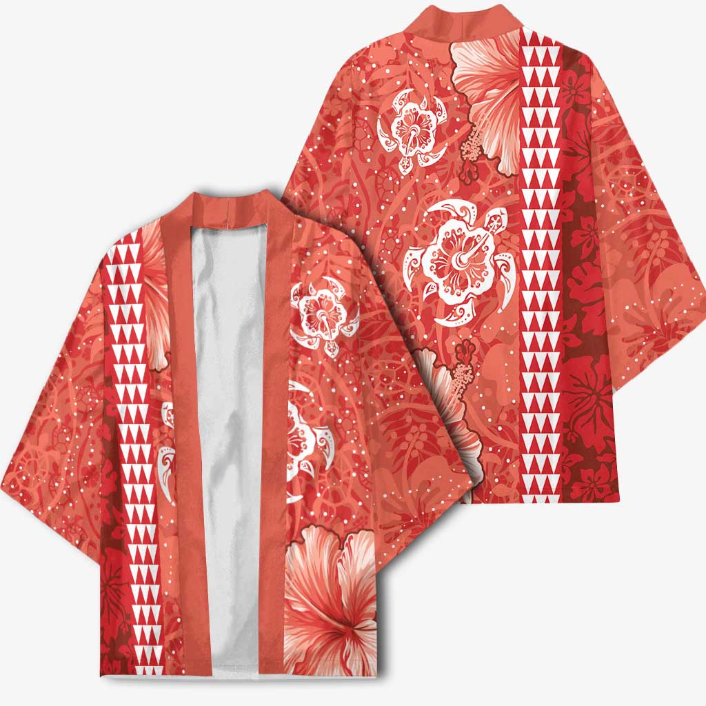Red Hibiscus Turle Kimono Hawaiian Style Tribal Tapa Pattern - Polynesian Pride