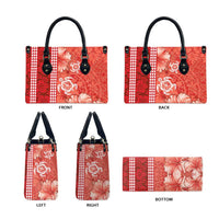Red Hibiscus Turle Leather Bag Hawaiian Style Tribal Tapa Pattern - Polynesian Pride