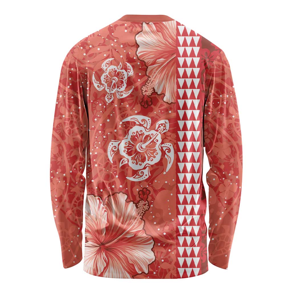 Red Hibiscus Turle Long Sleeve Shirt Hawaiian Style Tribal Tapa Pattern LT9 - Polynesian Pride