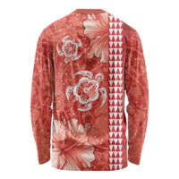 Red Hibiscus Turle Long Sleeve Shirt Hawaiian Style Tribal Tapa Pattern LT9 - Polynesian Pride
