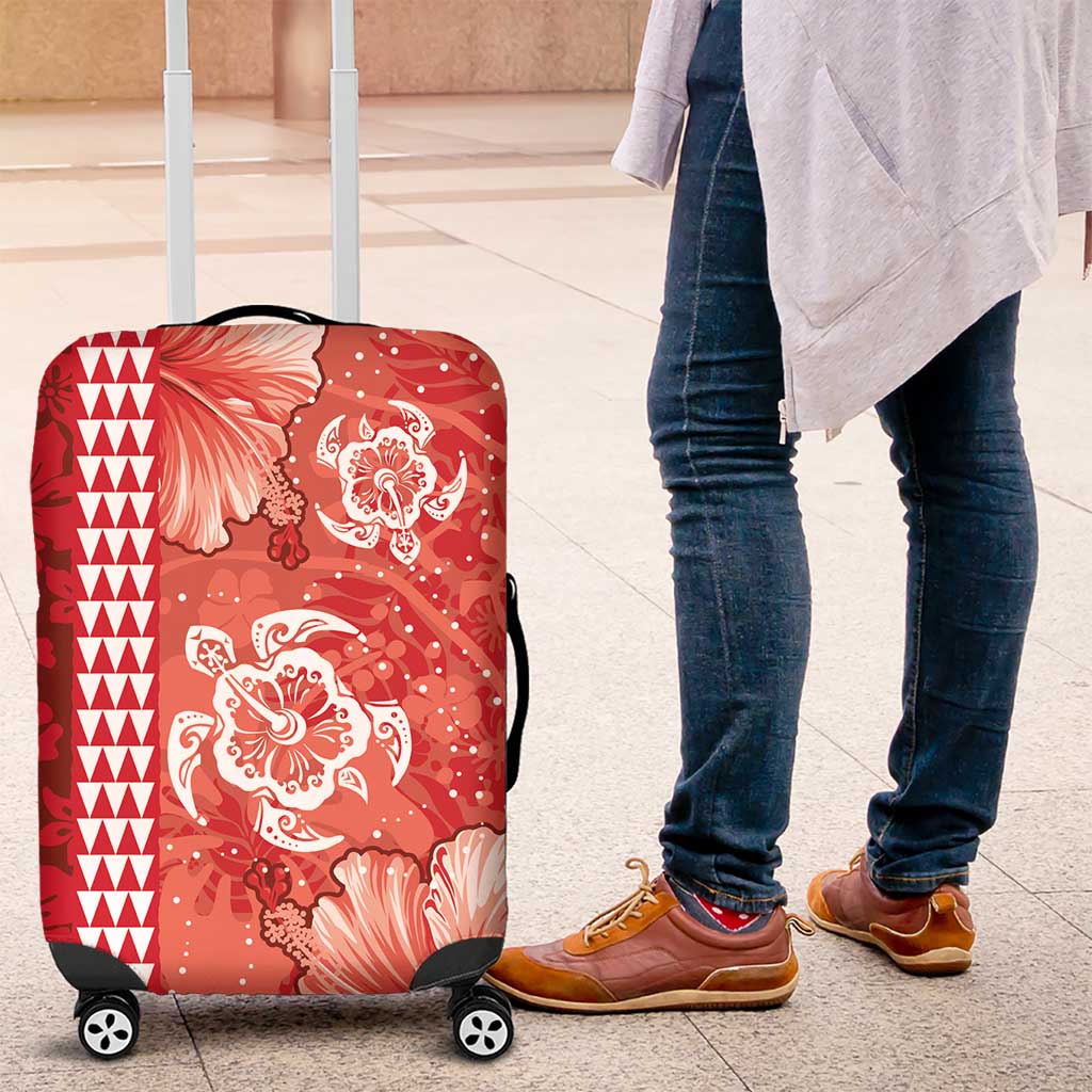Red Hibiscus Turle Luggage Cover Hawaiian Style Tribal Tapa Pattern