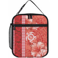 Red Hibiscus Turtle Lunch Bag Hawaiian Style Tribal Tapa Pattern LT9 10.2 × 8.3 × 4.3 inch Red - Polynesian Pride