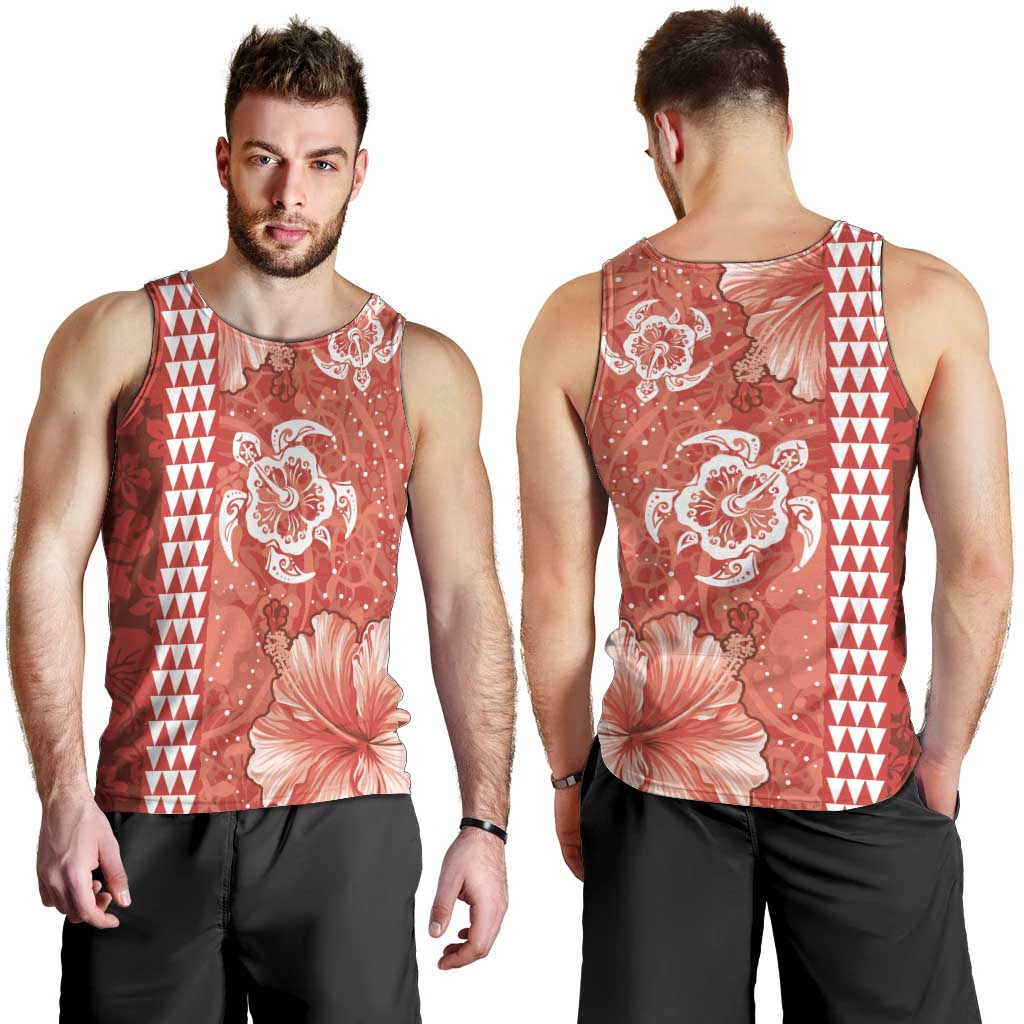 Red Hibiscus Turle Men Tank Top Hawaiian Style Tribal Tapa Pattern