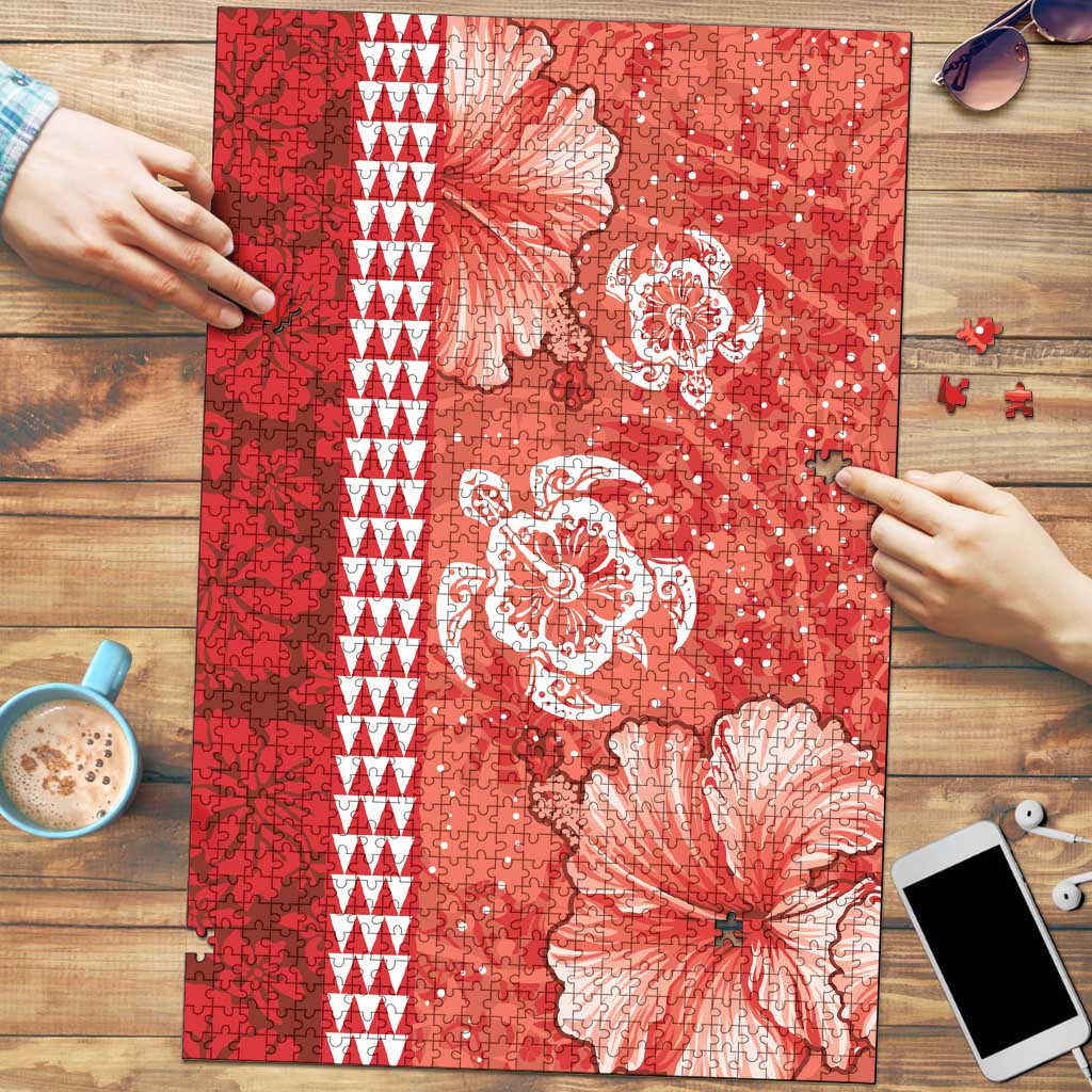 Red Hibiscus Turle Puzzle Hawaiian Style Tribal Tapa Pattern LT9 Red - Polynesian Pride