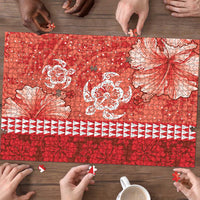 Red Hibiscus Turle Puzzle Hawaiian Style Tribal Tapa Pattern LT9 - Polynesian Pride