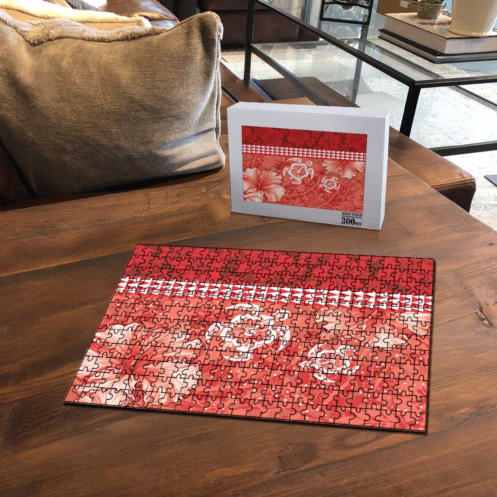 Red Hibiscus Turle Puzzle Hawaiian Style Tribal Tapa Pattern LT9 - Polynesian Pride