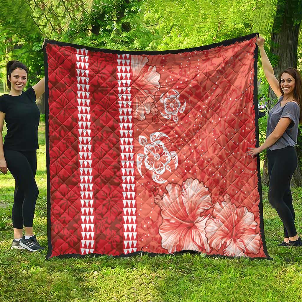Red Hibiscus Turle Quilt Hawaiian Style Tribal Tapa Pattern