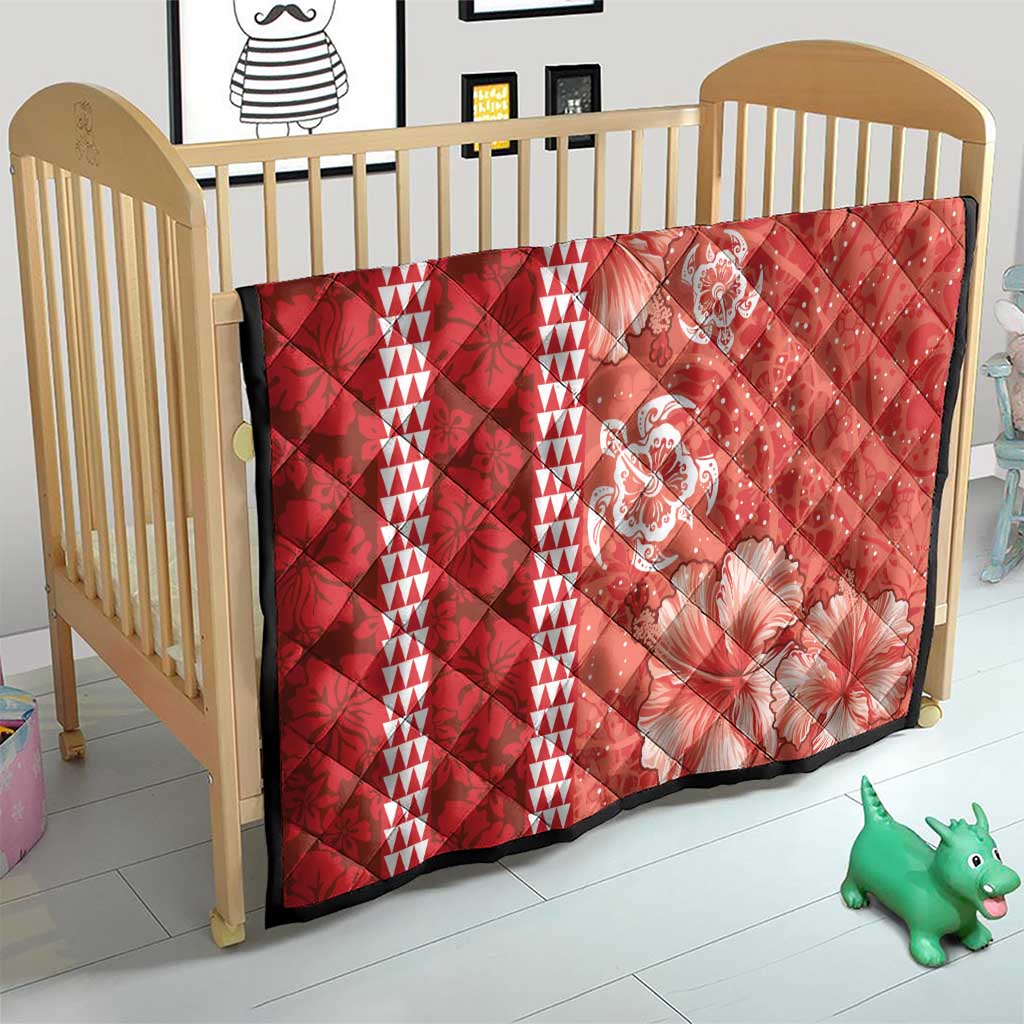 Red Hibiscus Turle Quilt Hawaiian Style Tribal Tapa Pattern