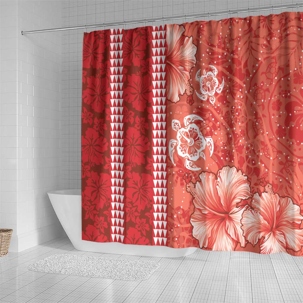 Red Hibiscus Turle Shower Curtain Hawaiian Style Tribal Tapa Pattern