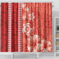 Red Hibiscus Turle Shower Curtain Hawaiian Style Tribal Tapa Pattern
