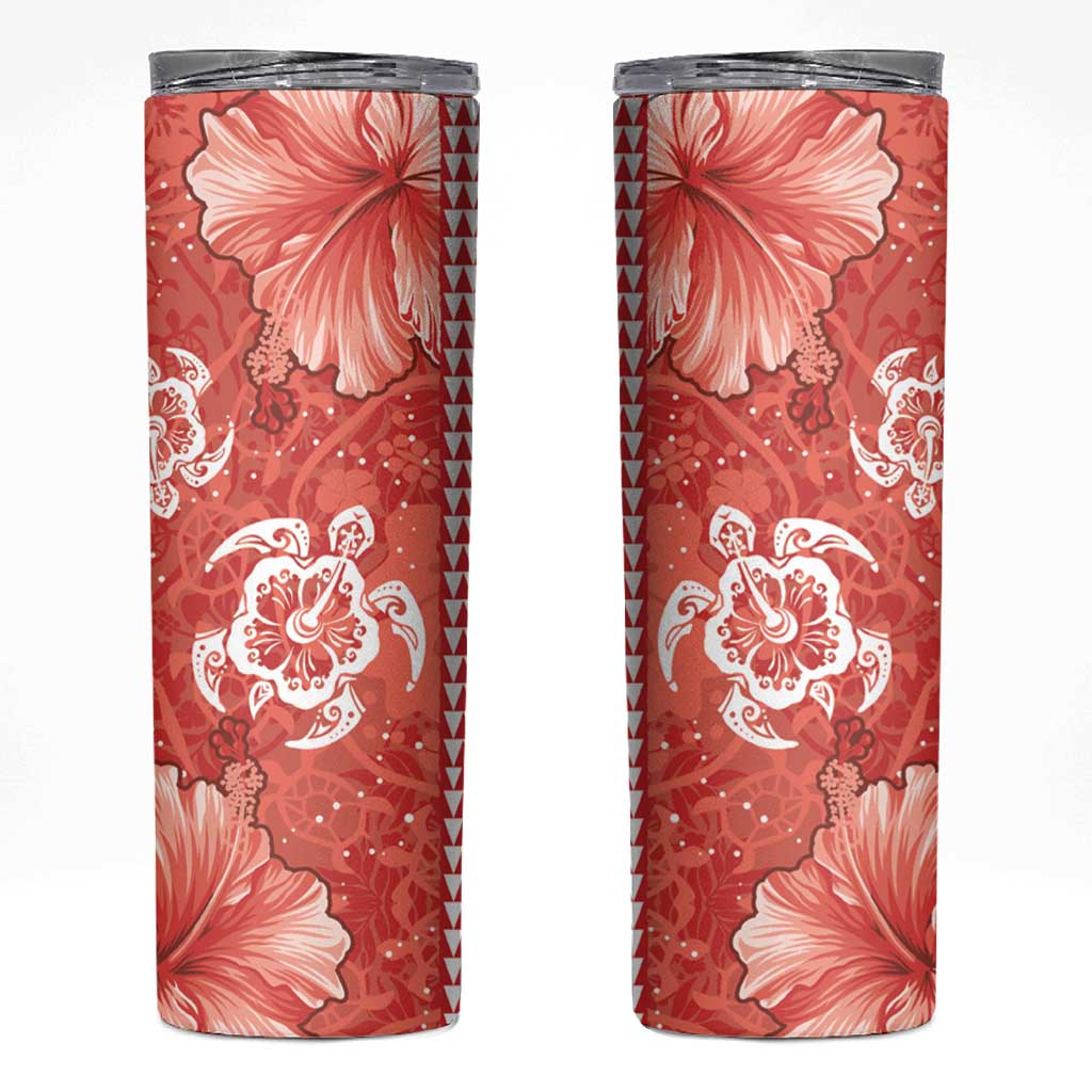 Red Hibiscus Turle Skinny Tumbler Hawaiian Style Tribal Tapa Pattern