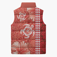 Red Hibiscus Turle Sleeveless Puffer Jacket Hawaiian Style Tribal Tapa Pattern LT9 - Polynesian Pride