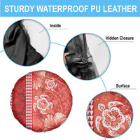 Red Hibiscus Turle Spare Tire Cover Hawaiian Style Tribal Tapa Pattern