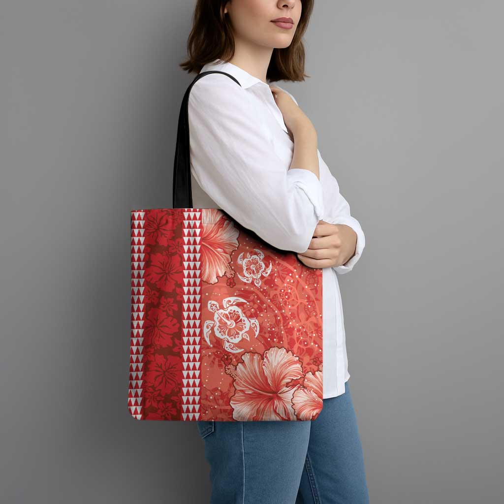 Red Hibiscus Turle Tote Bag Hawaiian Style Tribal Tapa Pattern LT9 - Polynesian Pride