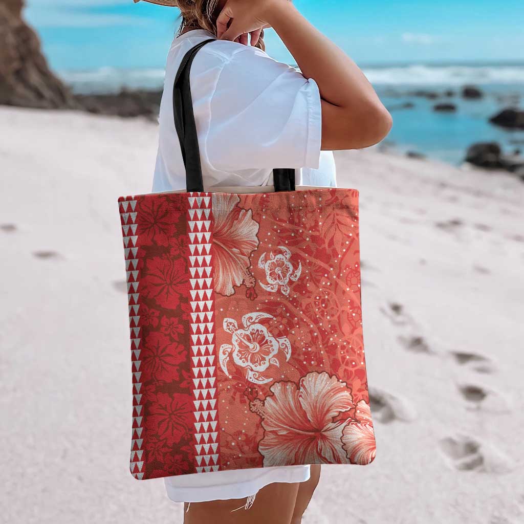 Red Hibiscus Turle Tote Bag Hawaiian Style Tribal Tapa Pattern LT9 - Polynesian Pride