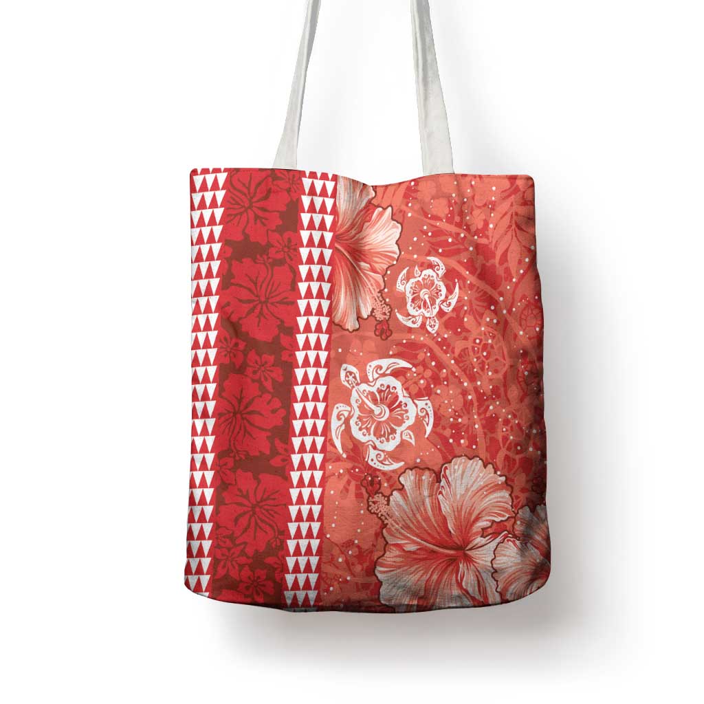 Red Hibiscus Turle Tote Bag Hawaiian Style Tribal Tapa Pattern LT9 - Polynesian Pride