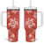 Red Hibiscus Turle Tumbler With Handle Hawaiian Style Tribal Tapa Pattern