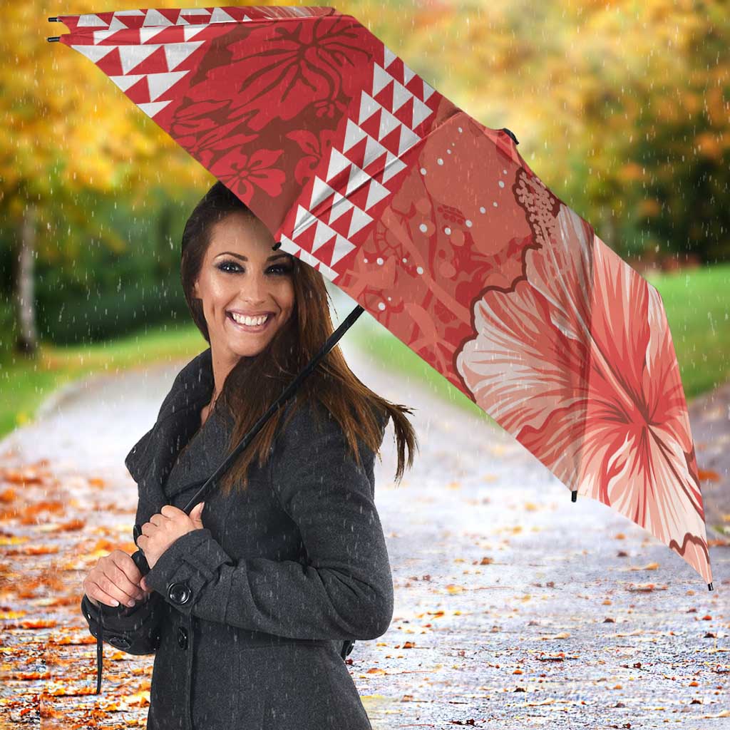 Red Hibiscus Turle Umbrella Hawaiian Style Tribal Tapa Pattern - Polynesian Pride