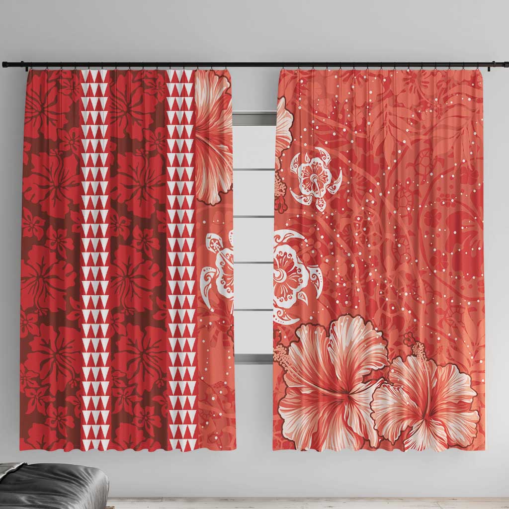 Red Hibiscus Turle Window Curtain Hawaiian Style Tribal Tapa Pattern LT9 With Hooks Red - Polynesian Pride