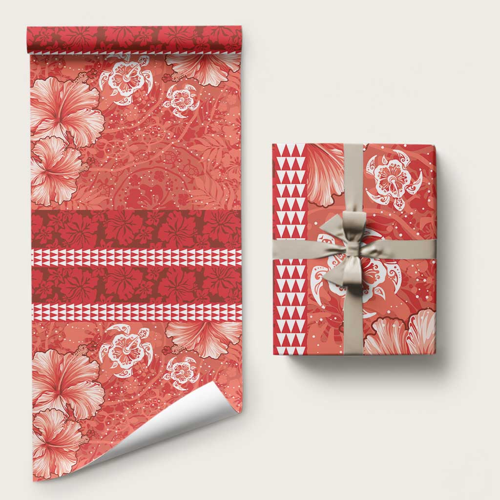 Red Hibiscus Turle Wrapping Paper Hawaiian Style Tribal Tapa Pattern - Polynesian Pride