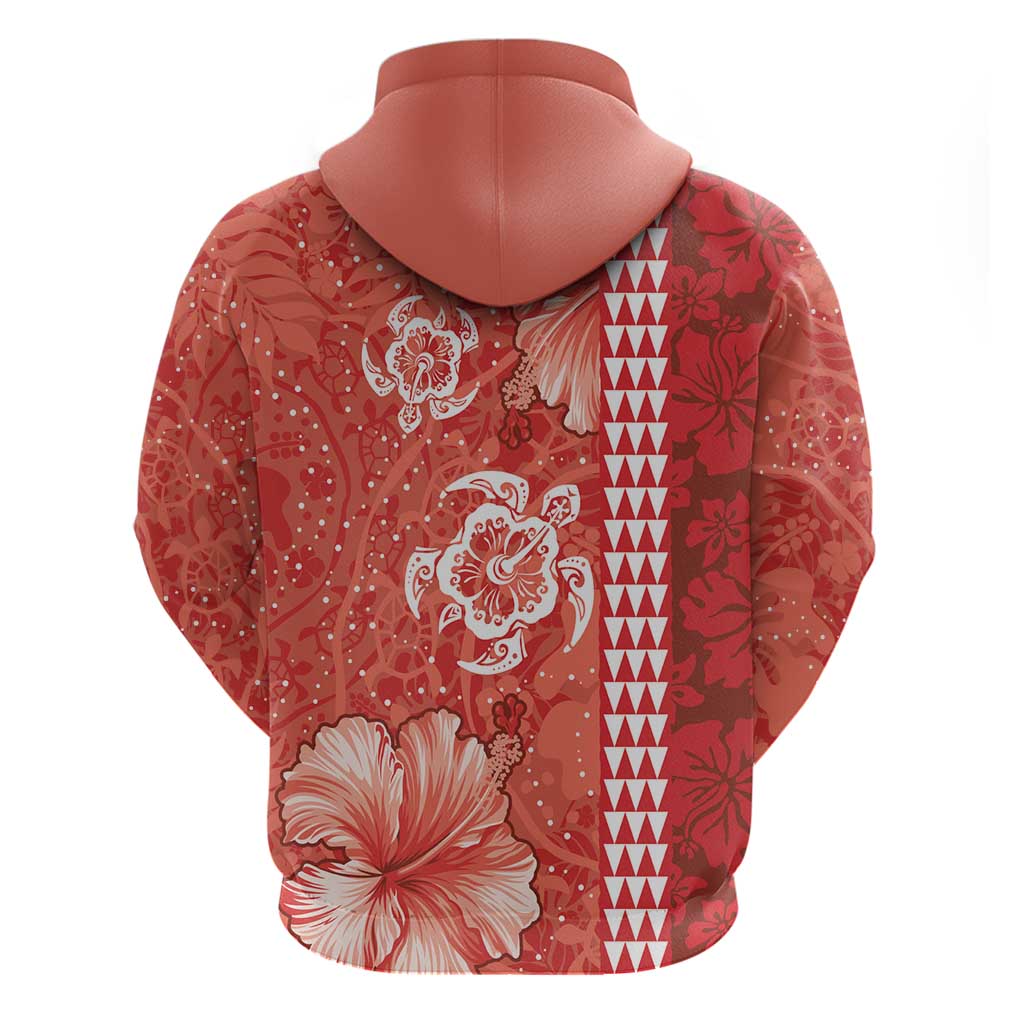 Red Hibiscus Turle Zip Hoodie Hawaiian Style Tribal Tapa Pattern LT9 - Polynesian Pride