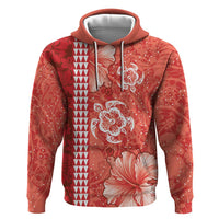 Red Hibiscus Turle Zip Hoodie Hawaiian Style Tribal Tapa Pattern LT9 Pullover Hoodie Red - Polynesian Pride