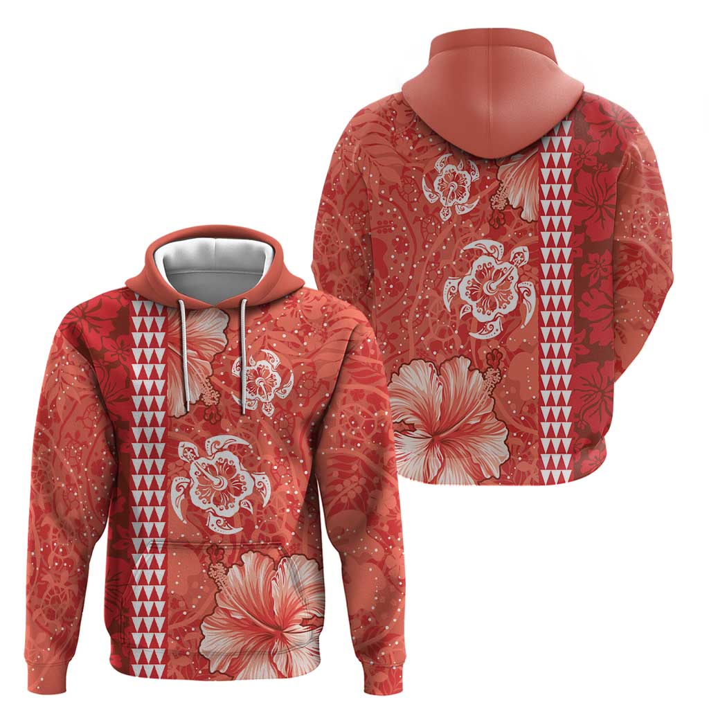 Red Hibiscus Turle Zip Hoodie Hawaiian Style Tribal Tapa Pattern LT9 - Polynesian Pride