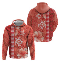 Red Hibiscus Turle Zip Hoodie Hawaiian Style Tribal Tapa Pattern LT9 - Polynesian Pride