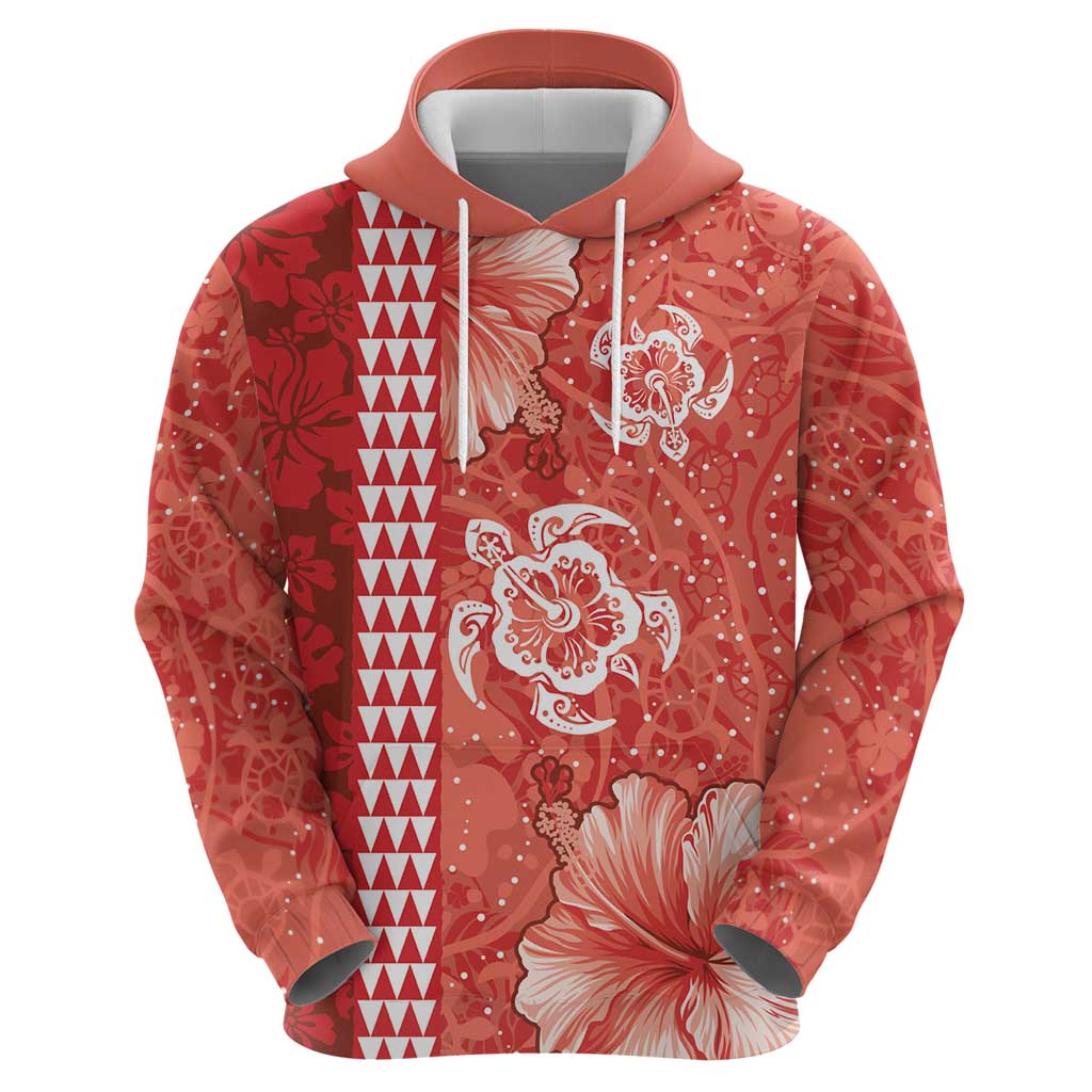 Red Hibiscus Turle Zip Hoodie Hawaiian Style Tribal Tapa Pattern LT9 - Polynesian Pride
