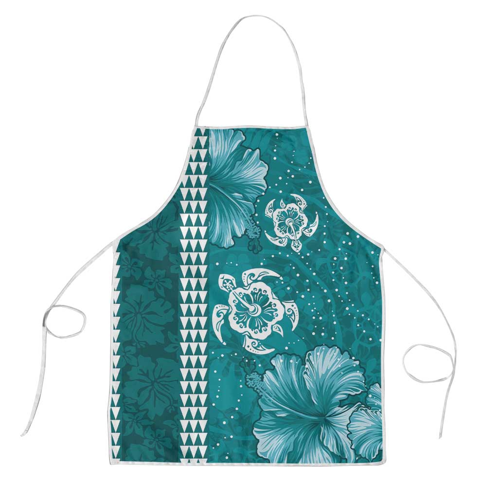 Teal Hibiscus Turle Apron Hawaiian Style Tribal Tapa Pattern - Polynesian Pride