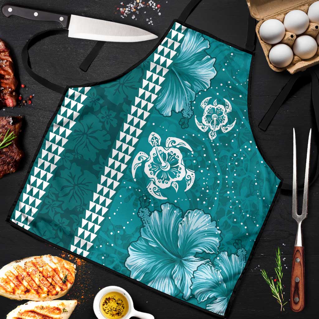 Teal Hibiscus Turle Apron Hawaiian Style Tribal Tapa Pattern - Polynesian Pride