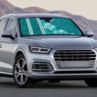 Teal Hibiscus Turle Auto Sun Shade Hawaiian Style Tribal Tapa Pattern - Polynesian Pride