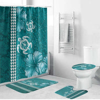 Teal Hibiscus Turle Bathroom Set Hawaiian Style Tribal Tapa Pattern - Polynesian Pride