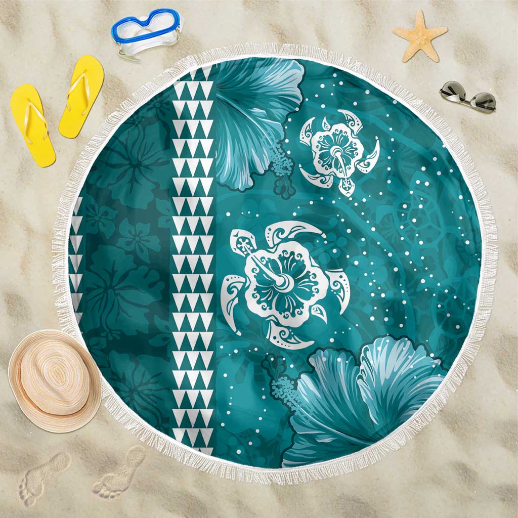 Teal Hibiscus Turle Beach Blanket Hawaiian Style Tribal Tapa Pattern