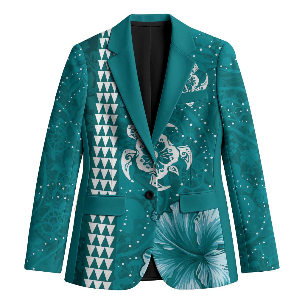 Teal Hibiscus Turle Blazer Hawaiian Style Tribal Tapa Pattern - Polynesian Pride