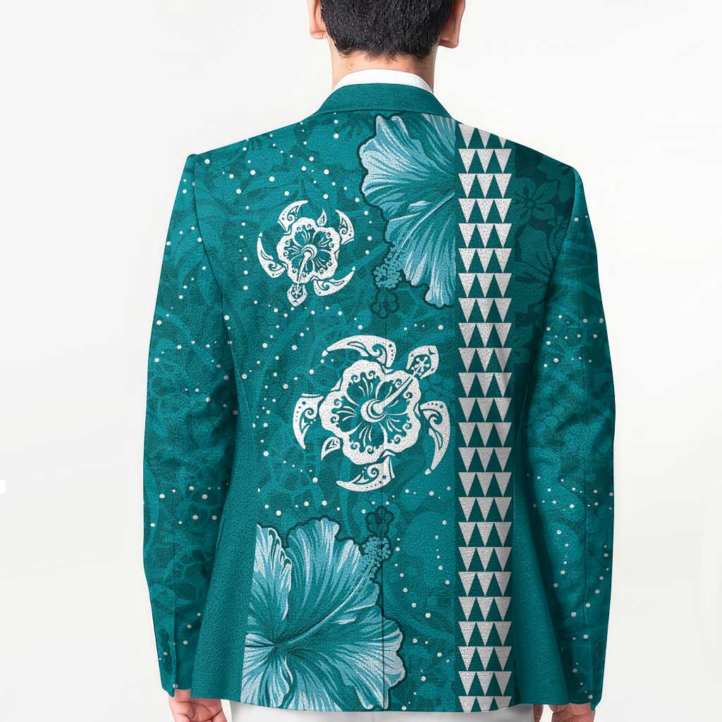 Teal Hibiscus Turle Blazer Hawaiian Style Tribal Tapa Pattern LT9 - Polynesian Pride