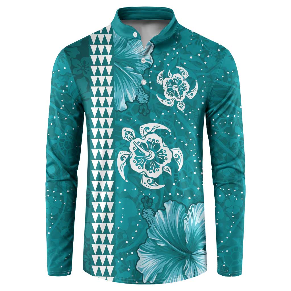 Teal Hibiscus Turle Button Sweatshirt Hawaiian Style Tribal Tapa Pattern LT9 Teal - Polynesian Pride