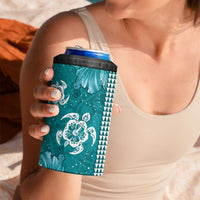 Teal Hibiscus Turle 4 in 1 Can Cooler Tumbler Hawaiian Style Tribal Tapa Pattern