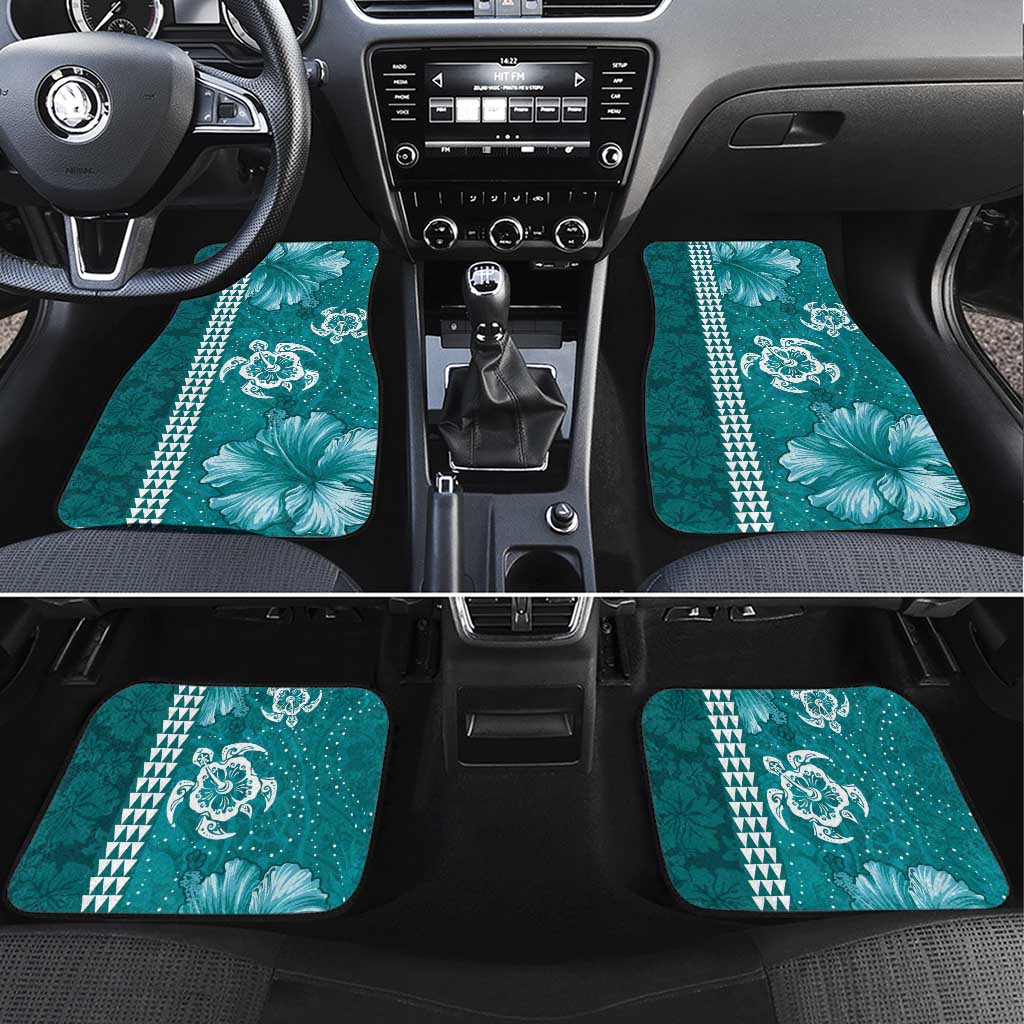 Teal Hibiscus Turle Car Mats Hawaiian Style Tribal Tapa Pattern