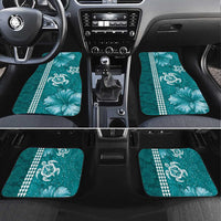 Teal Hibiscus Turle Car Mats Hawaiian Style Tribal Tapa Pattern