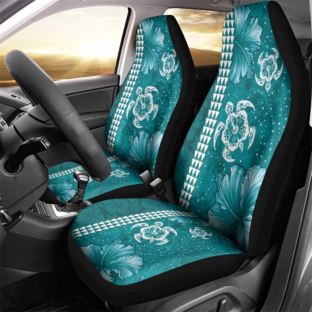 Teal Hibiscus Turle Car Seat Cover Hawaiian Style Tribal Tapa Pattern