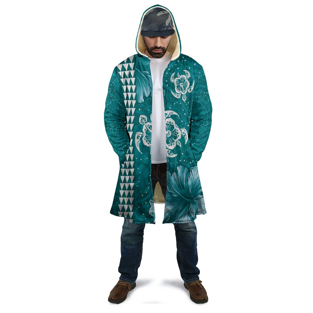 Teal Hibiscus Turle Cloak Hawaiian Style Tribal Tapa Pattern - Polynesian Pride