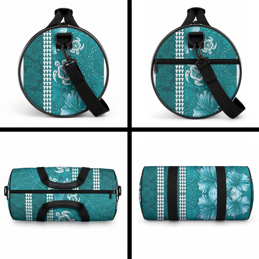 Teal Hibiscus Turtle Duffle Bag Hawaiian Style Tribal Tapa Pattern LT9 - Polynesian Pride