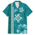 Teal Hibiscus Turle Family Matching Off The Shoulder Long Sleeve Dress and Hawaiian Shirt Hawaiian Style Tribal Tapa Pattern